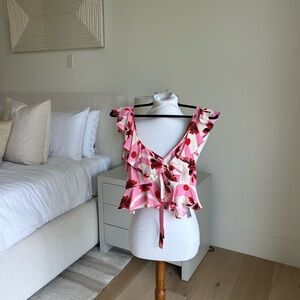 Topshop Pink and White Ruffled Tank Top